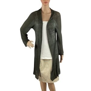 Eileen Fisher Sheer Hemp Open Weave Cardigan Gray Size M